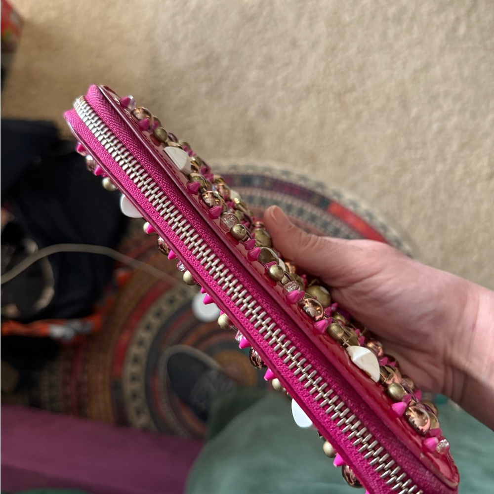 Christian Louboutin Vibrant Pink Clutch with Gold Accents - Picture 4 of 14